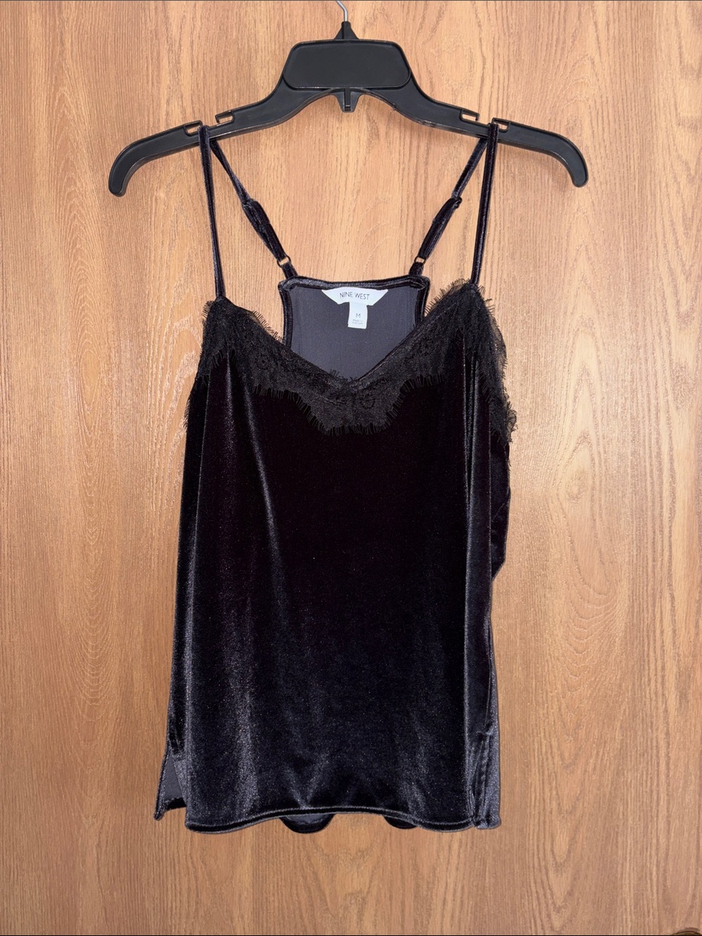 Nine West Black Velvet Lace-Trim Cami